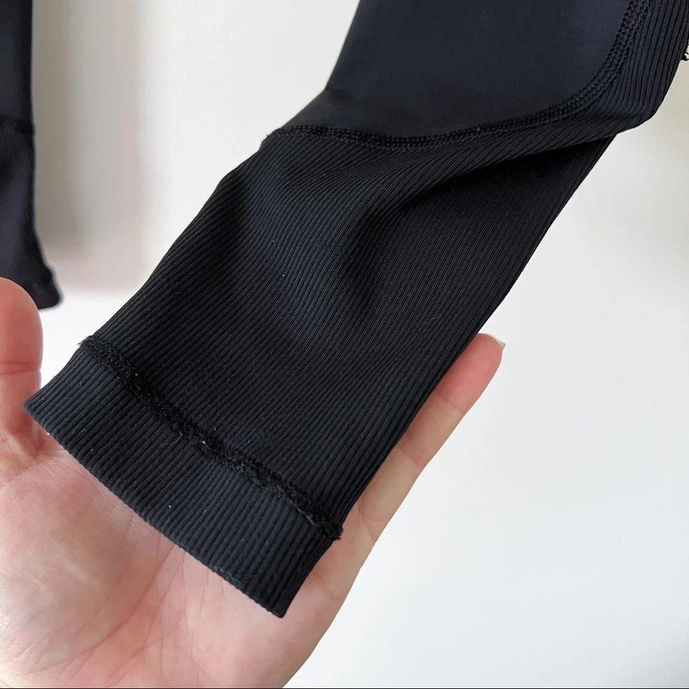 lululemon | black leggings with mesh side detail and knit ribbed ankle cuff 4 - Picture 3 of 7